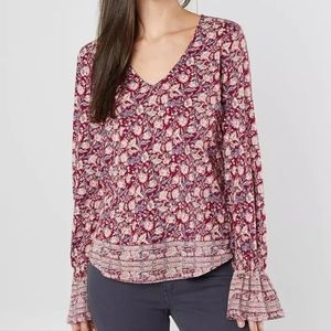 Red and white floral blouse by LUCKY BRAND